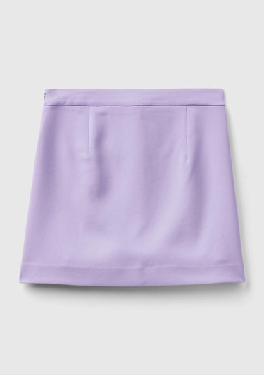  Kadın Lila Poliviskoz Yandan Fermuarlı Mini Etek