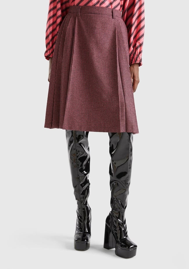  Kadın Pembe Mix Kazayağı Desenli Midi Boy Etek