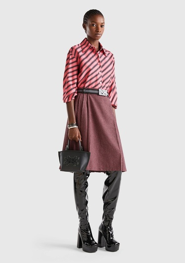  Kadın Pembe Mix Kazayağı Desenli Midi Boy Etek