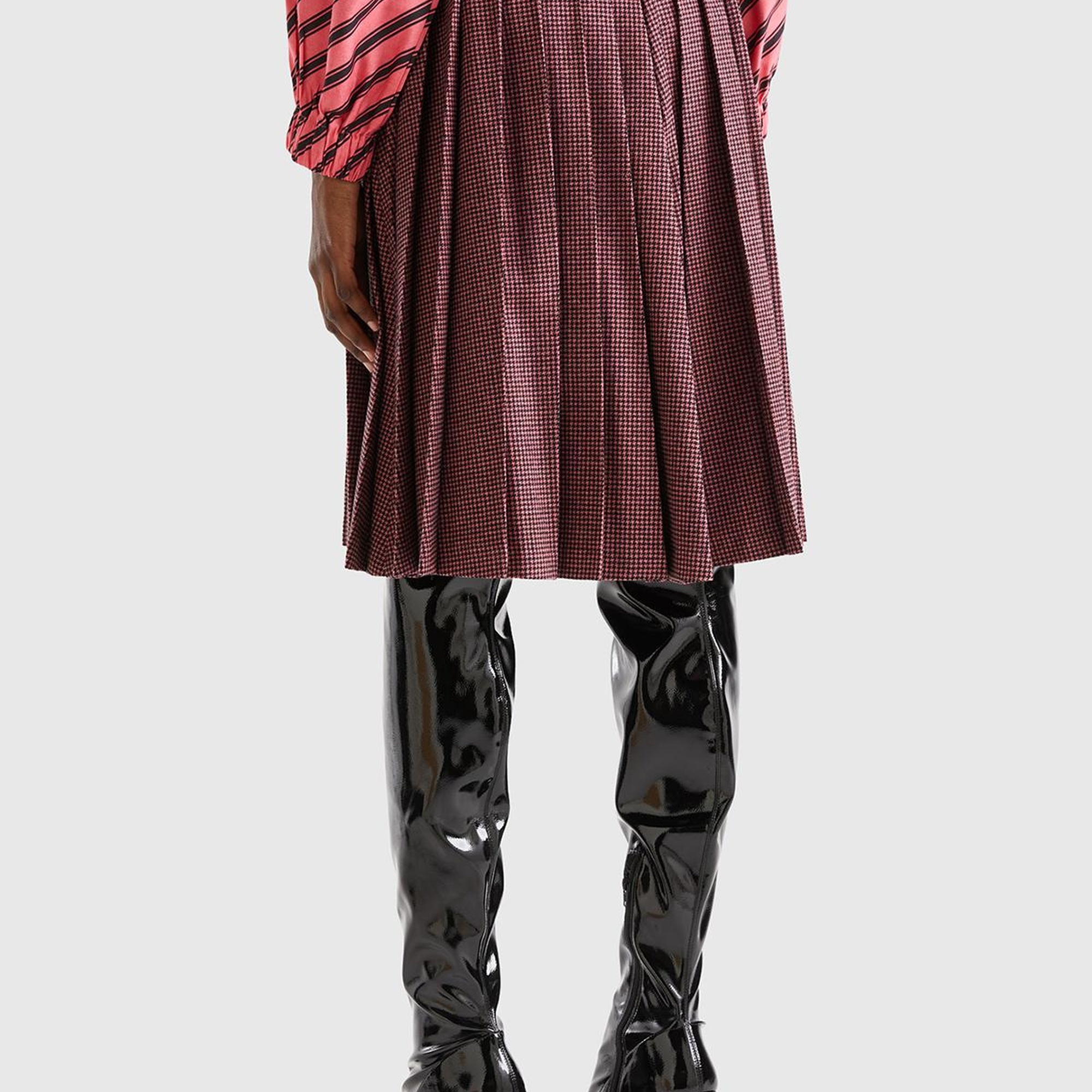 Kadın Pembe Mix Kazayağı Desenli Midi Boy Etek