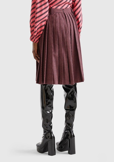  Kadın Pembe Mix Kazayağı Desenli Midi Boy Etek