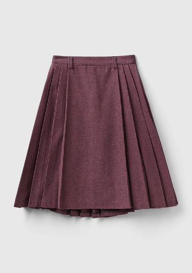  Kadın Pembe Mix Kazayağı Desenli Midi Boy Etek