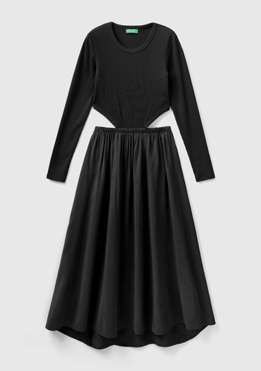  Kadın Siyah Viskoz Karışımlı Beli Açık Elbise