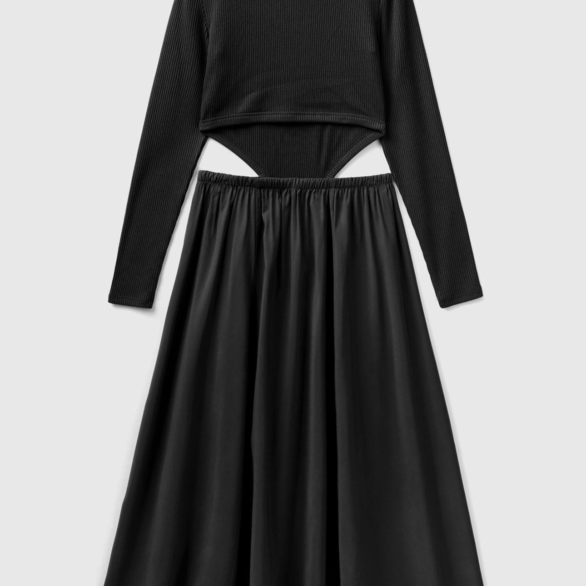 Kadın Siyah Viskoz Karışımlı Beli Açık Elbise