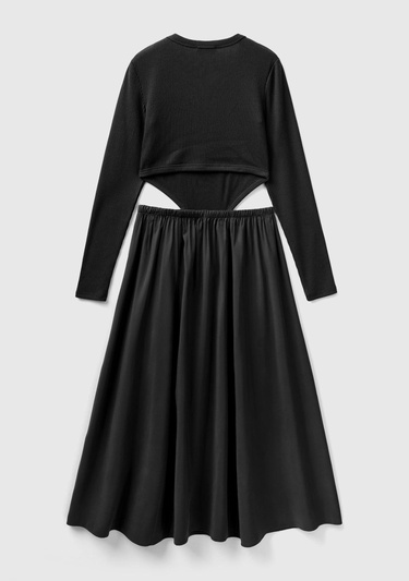  Kadın Siyah Viskoz Karışımlı Beli Açık Elbise