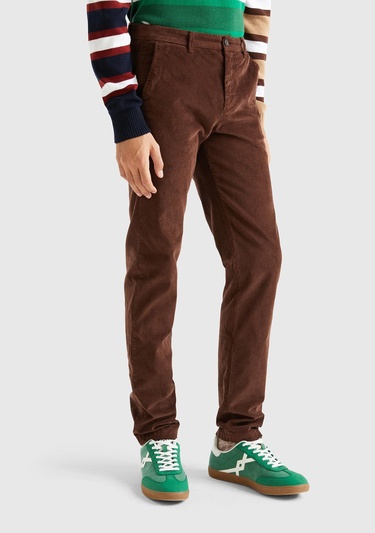  Erkek Koyu Kahverengi Esnek Kadife Pantolon