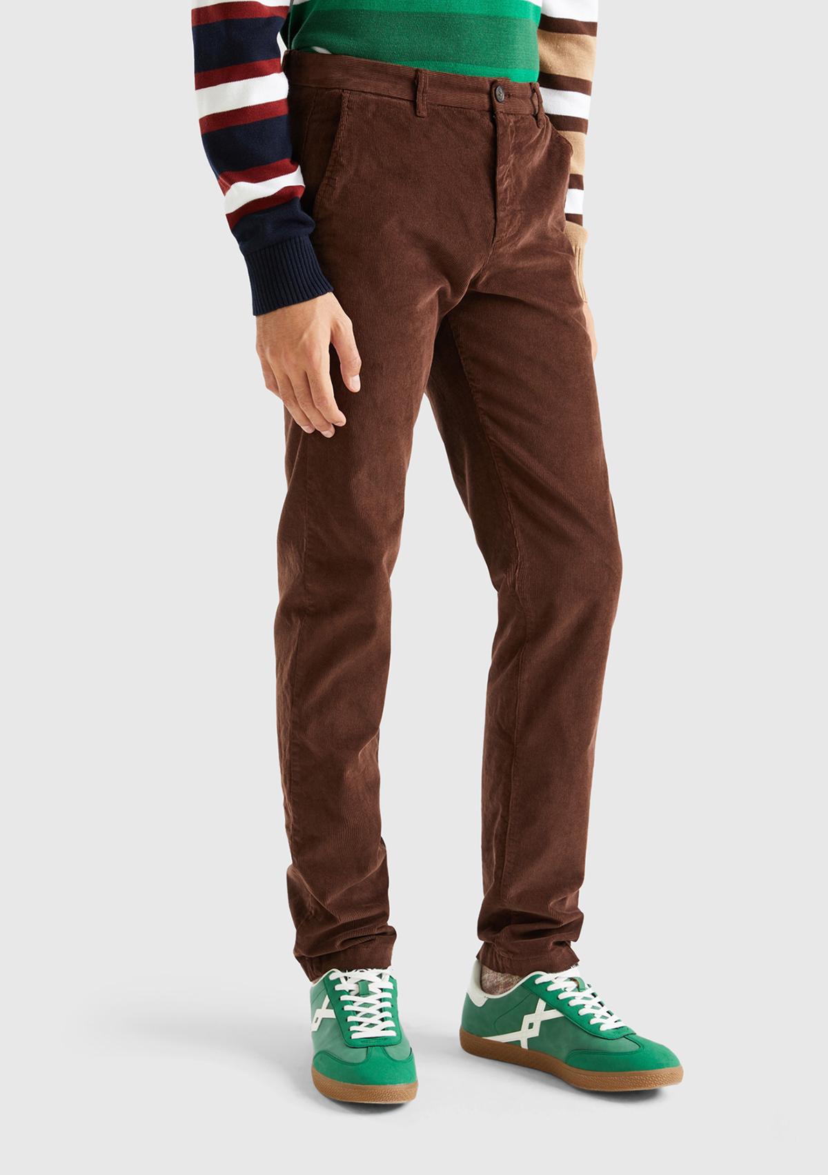  Erkek Koyu Kahverengi Esnek Kadife Pantolon