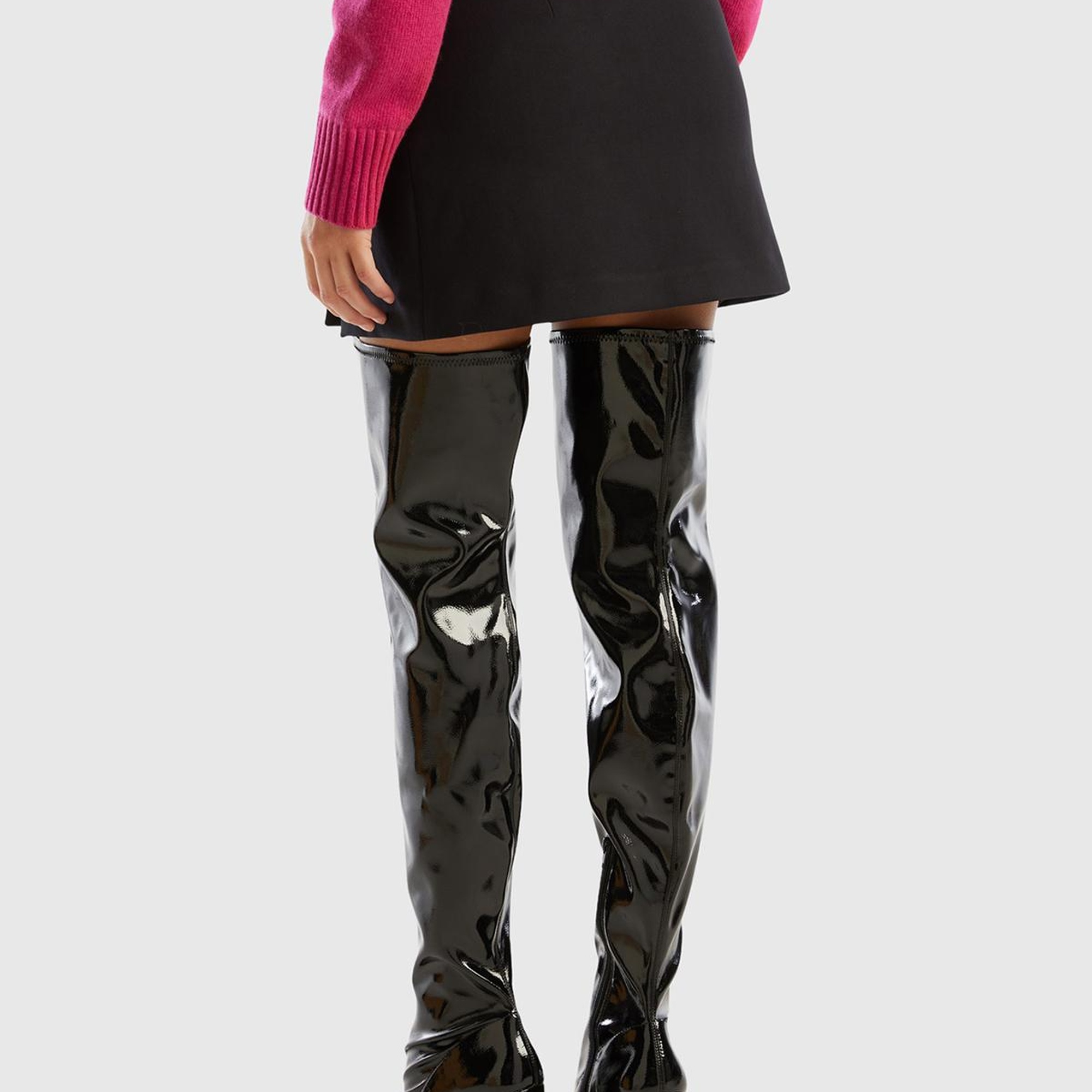 Kadın Siyah Poliviskoz Yandan Fermuarlı Mini Etek