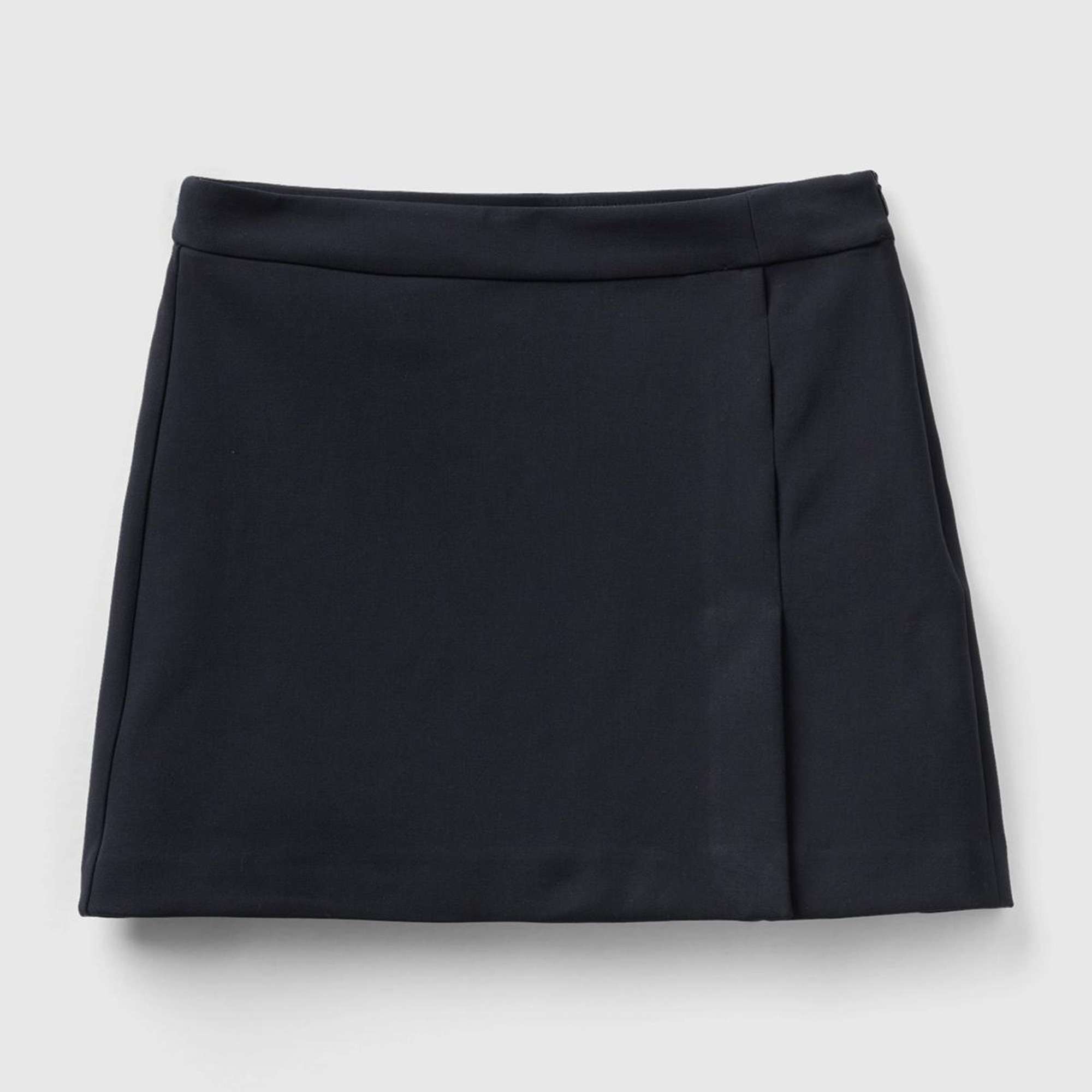 Kadın Siyah Poliviskoz Yandan Fermuarlı Mini Etek