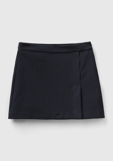  Kadın Siyah Poliviskoz Yandan Fermuarlı Mini Etek