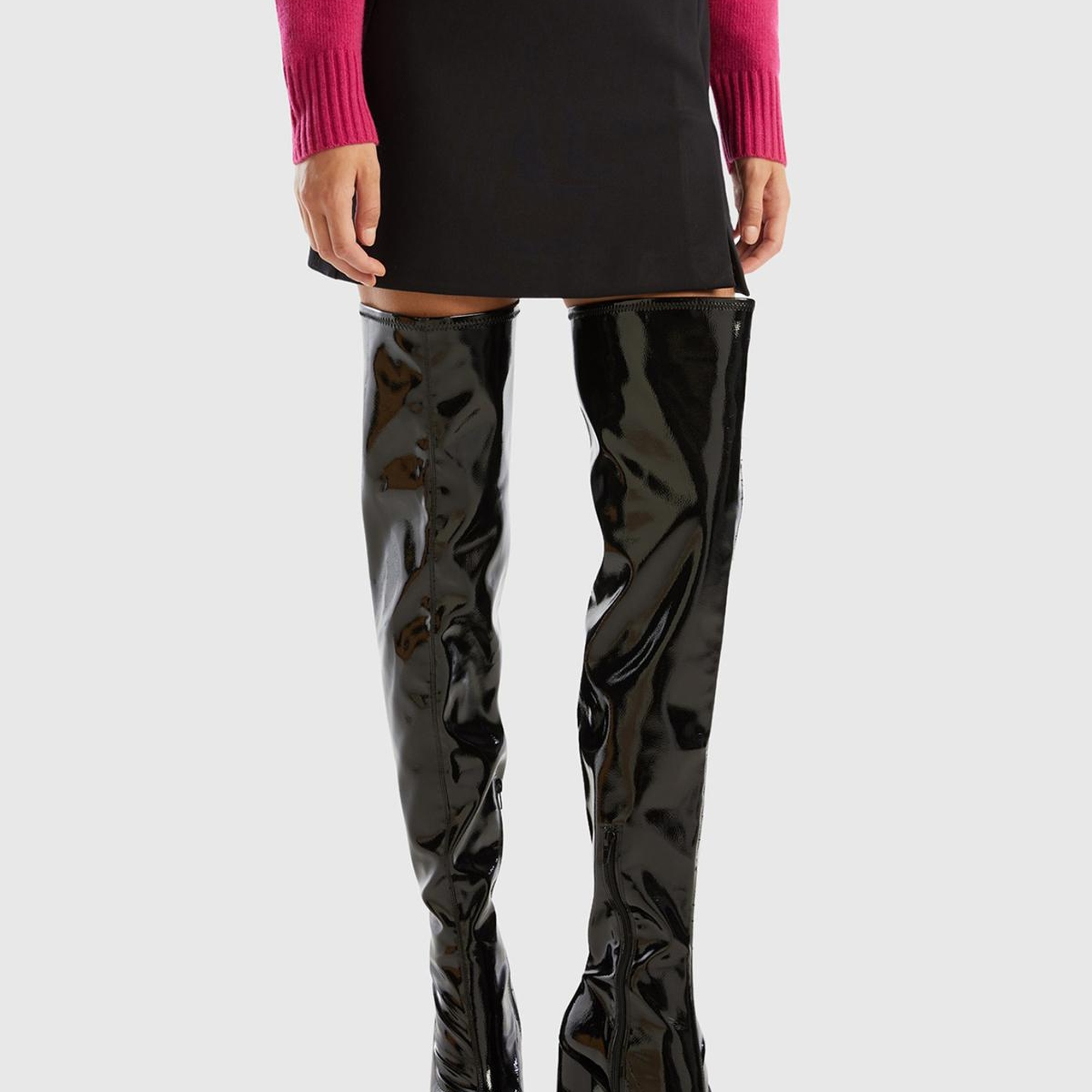 Kadın Siyah Poliviskoz Yandan Fermuarlı Mini Etek