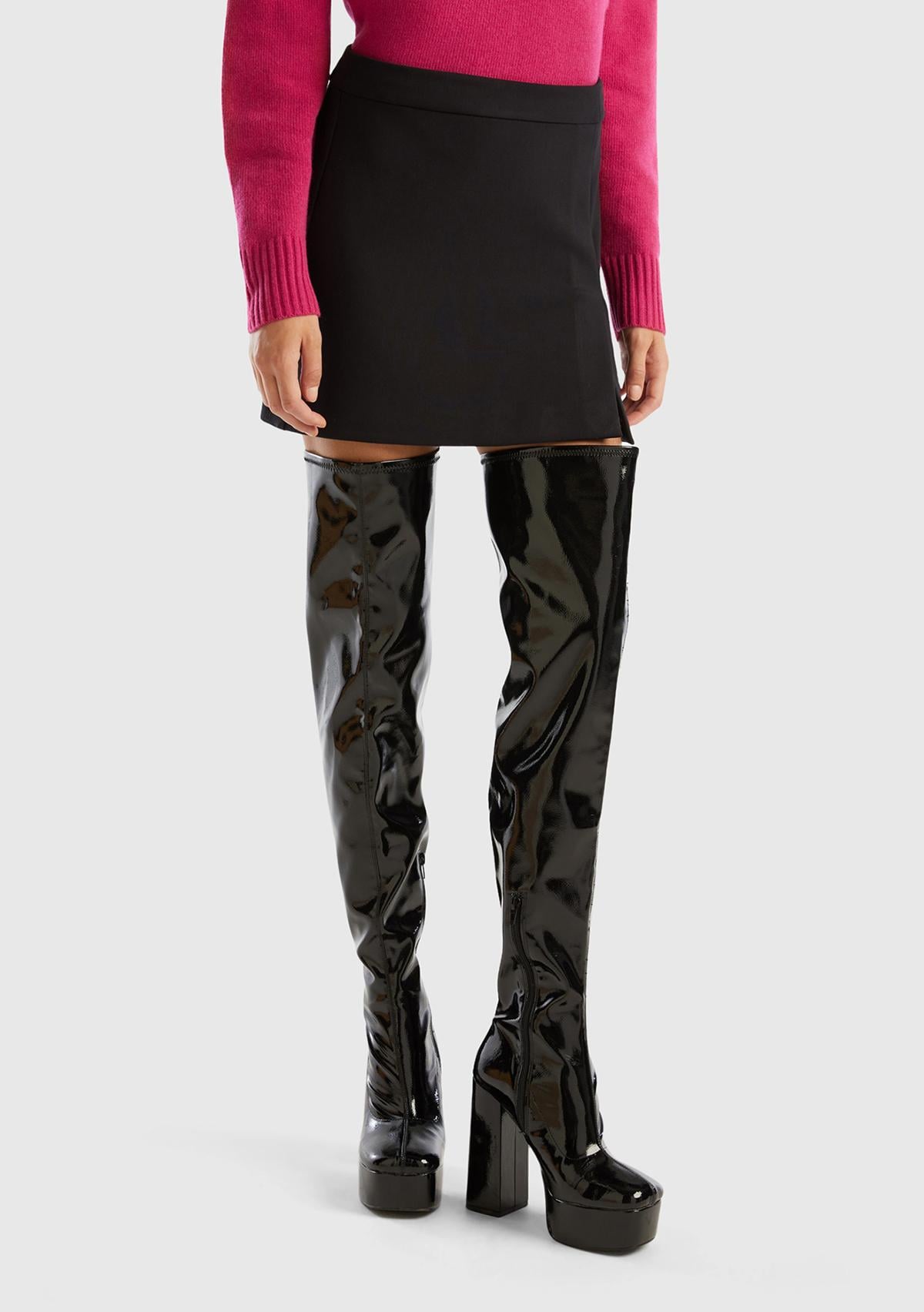  Kadın Siyah Poliviskoz Yandan Fermuarlı Mini Etek