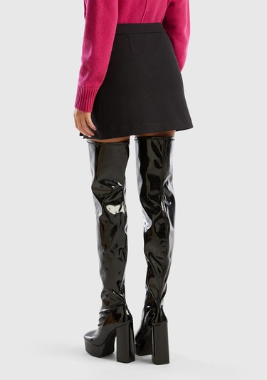  Kadın Siyah Poliviskoz Yandan Fermuarlı Mini Etek