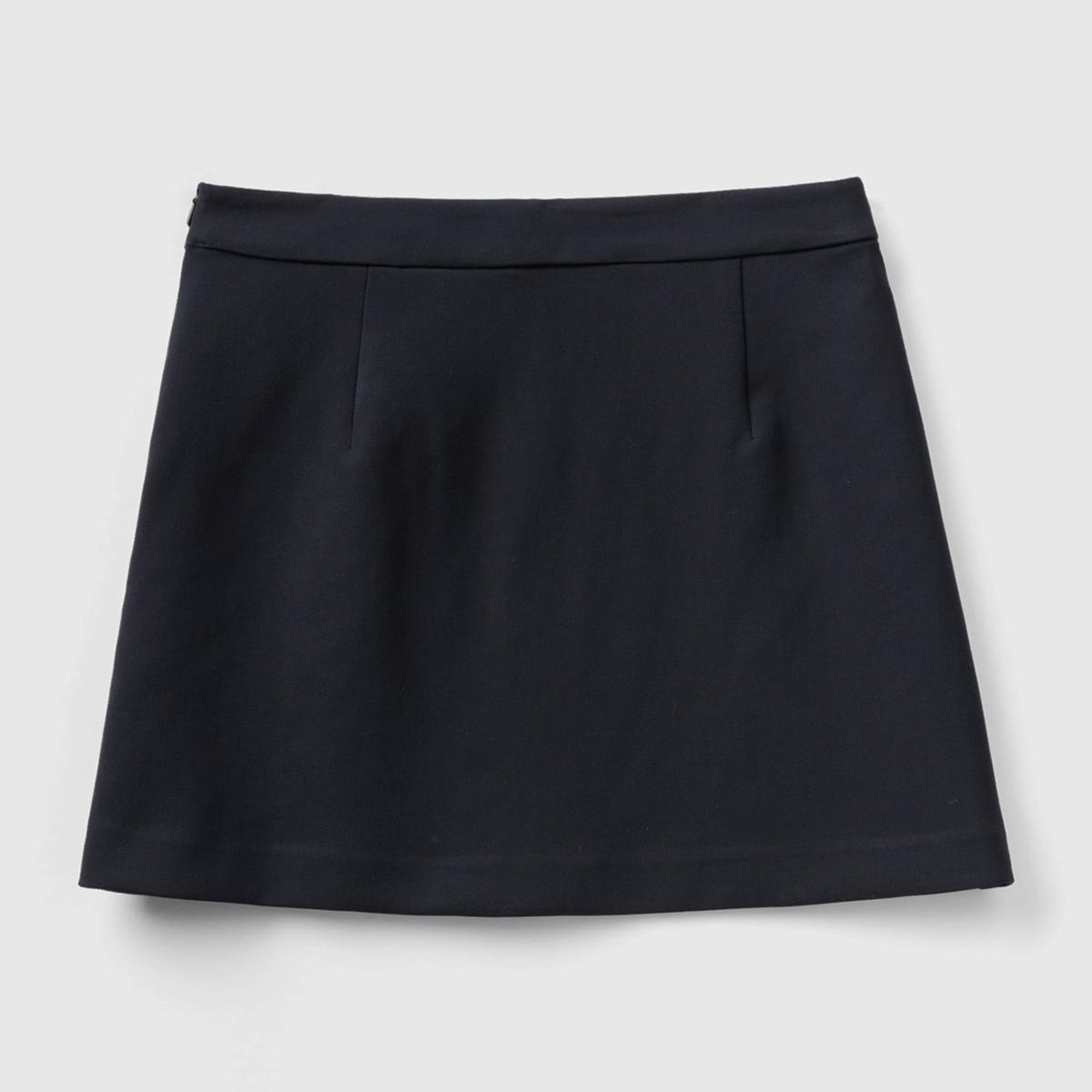 Kadın Siyah Poliviskoz Yandan Fermuarlı Mini Etek