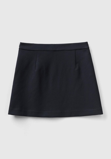  Kadın Siyah Poliviskoz Yandan Fermuarlı Mini Etek