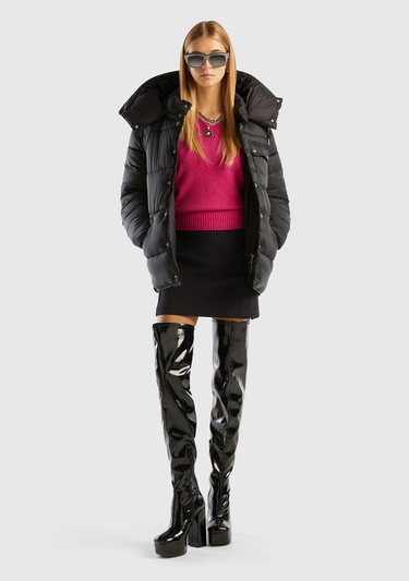  Kadın Siyah Poliviskoz Yandan Fermuarlı Mini Etek