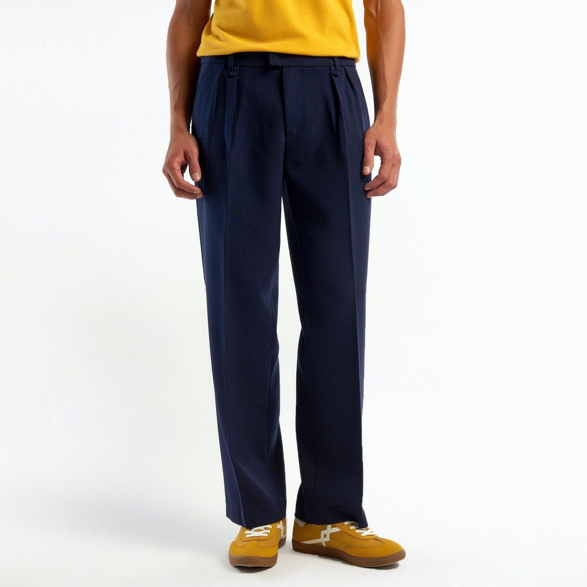 Erkek Lacivert Viskoz Karışımlı Bol Paça Pantolon