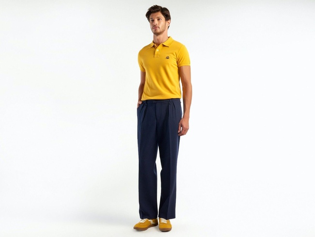  Erkek Lacivert Viskoz Karışımlı Bol Paça Pantolon