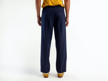  Erkek Lacivert Viskoz Karışımlı Bol Paça Pantolon