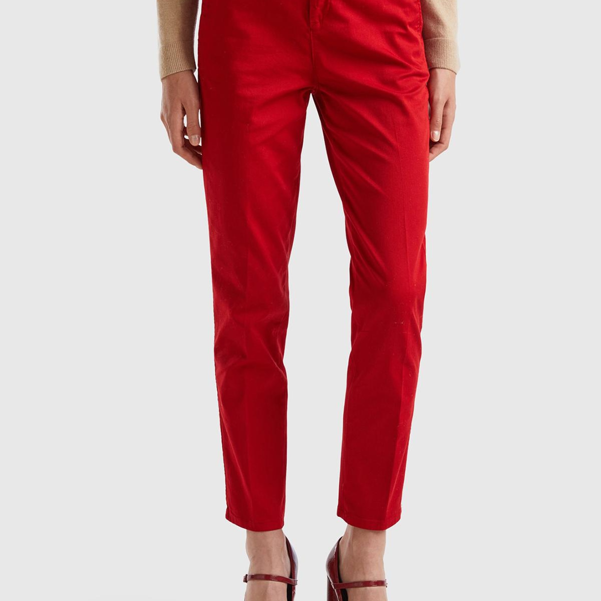 Kadın Bordo Elastanlı Basic Chino Pantolon