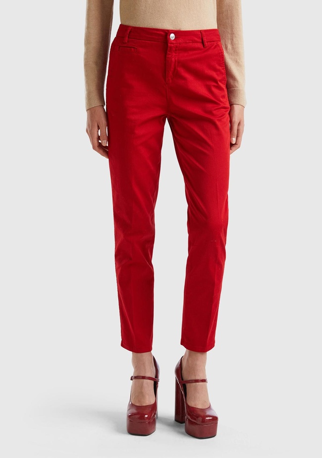  Kadın Bordo Elastanlı Basic Chino Pantolon