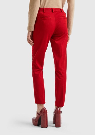  Kadın Bordo Elastanlı Basic Chino Pantolon