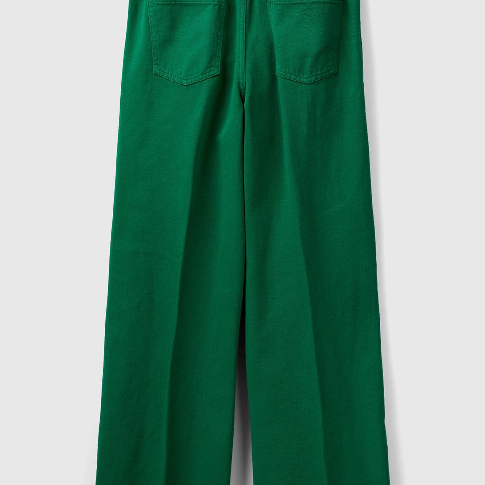 Kadın Yeşil Beli Lastikli Geniş Paça Denim Pantolon