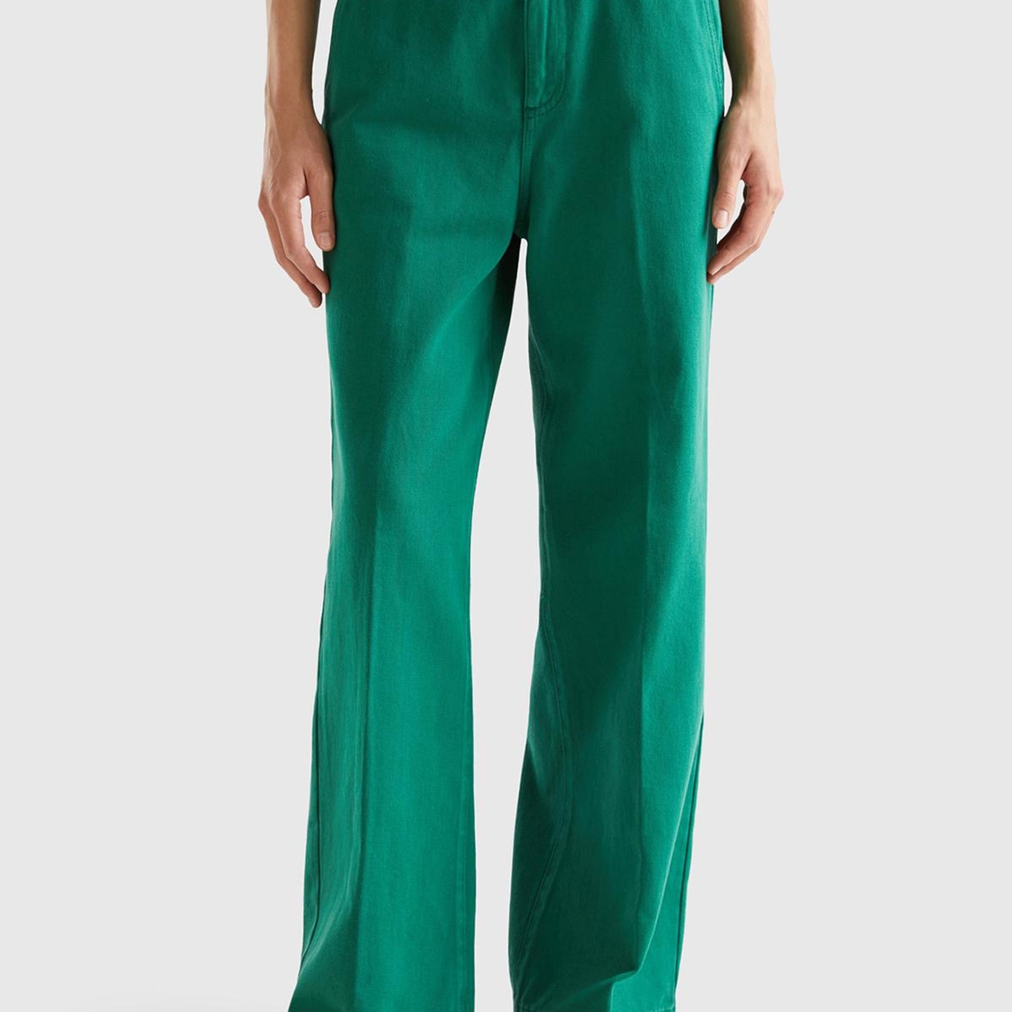 Kadın Yeşil Beli Lastikli Geniş Paça Denim Pantolon