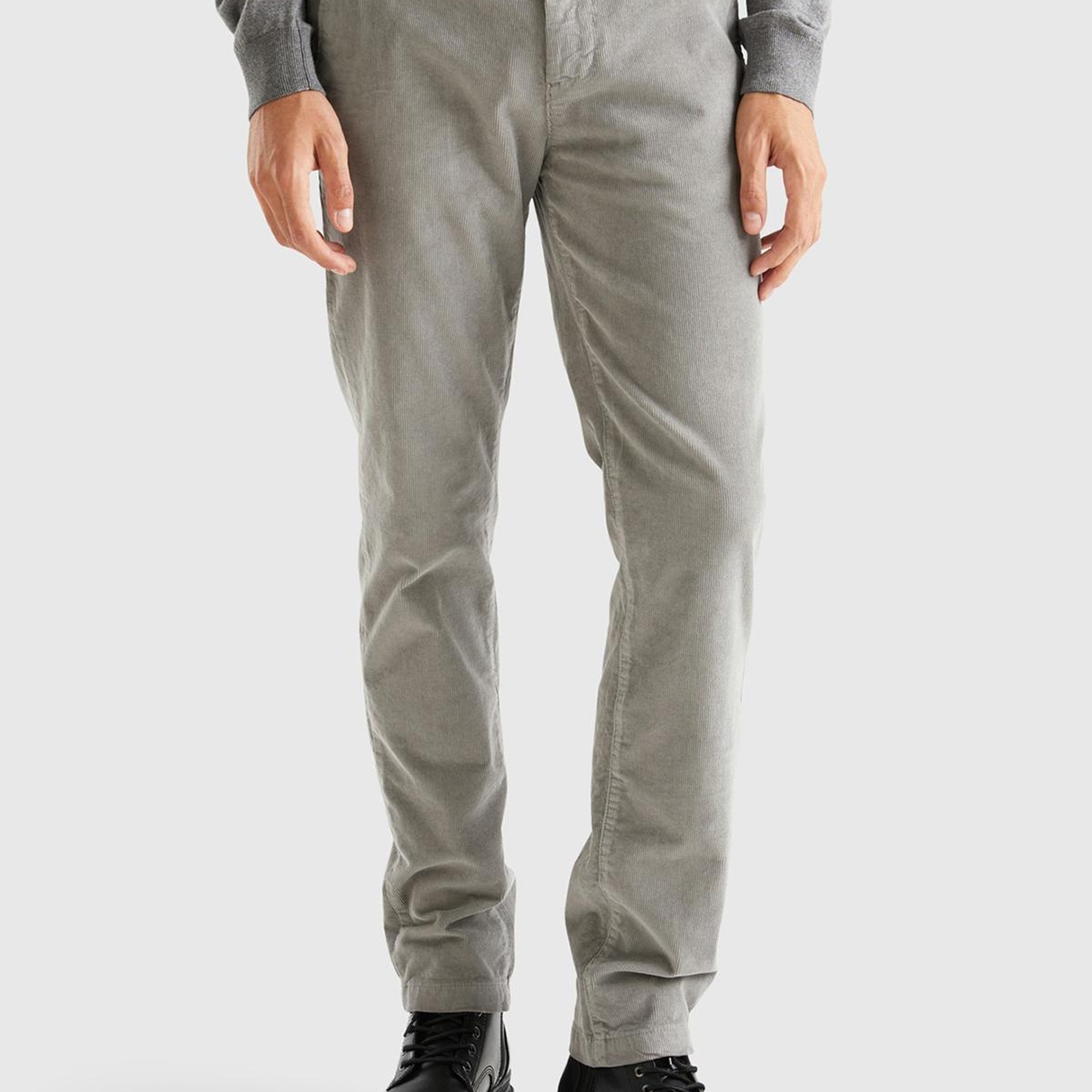 Erkek Gri Esnek Kadife Pantolon