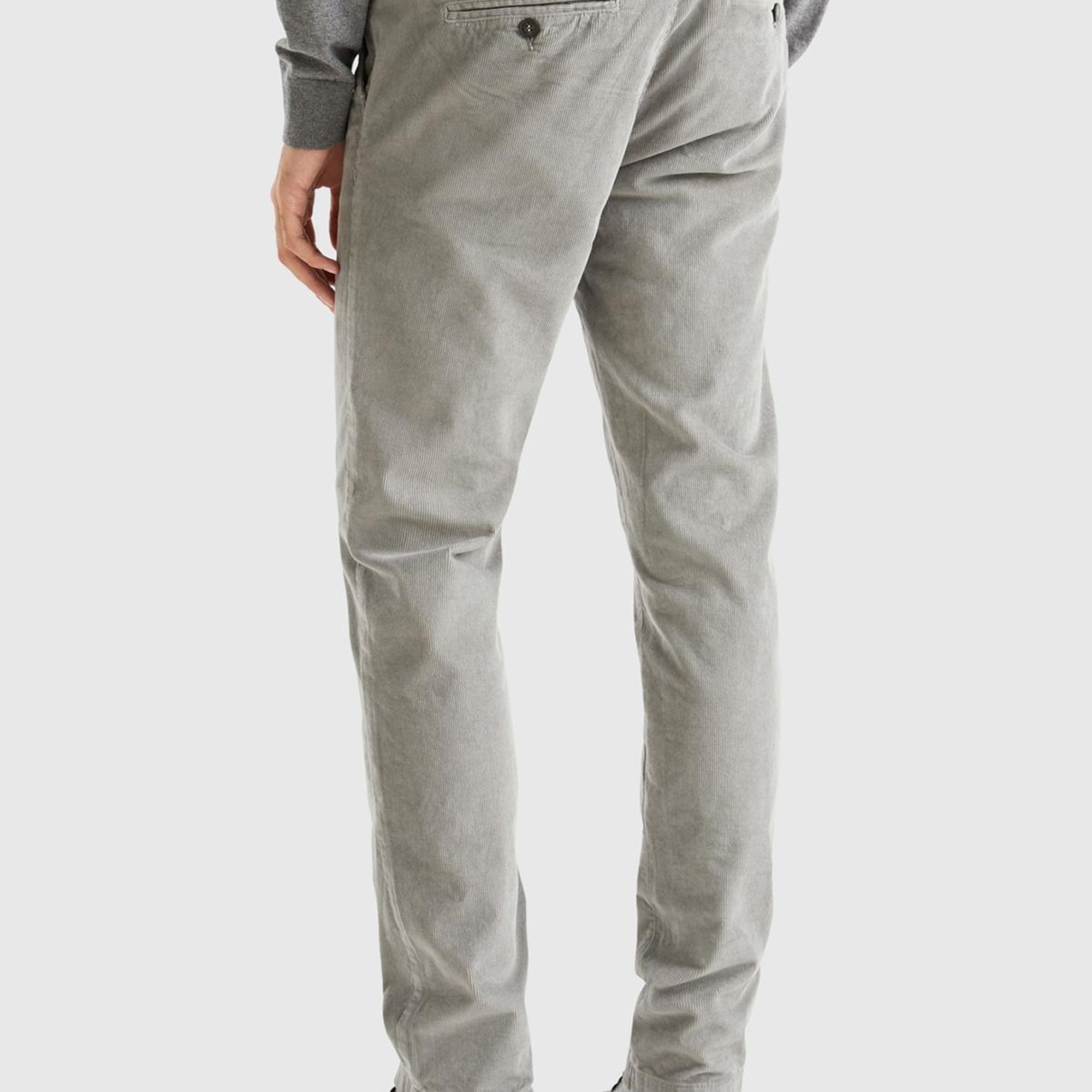 Erkek Gri Esnek Kadife Pantolon