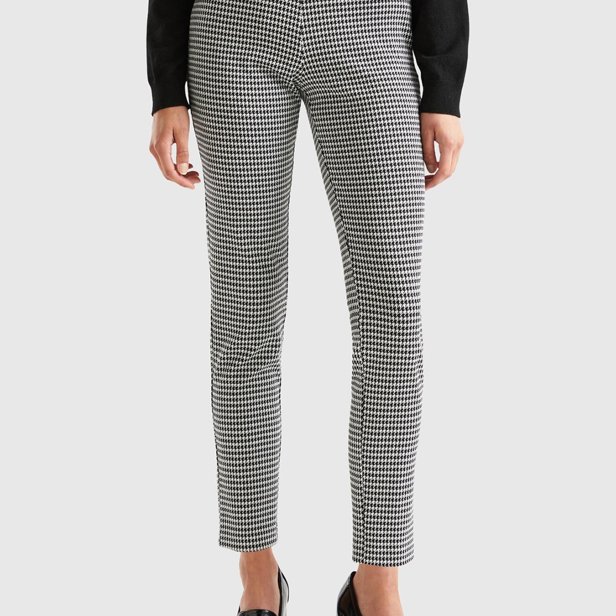 Kadın Siyah-Beyaz Poliviskoz Kazayağı Desneli Skiny Fit Pantolon