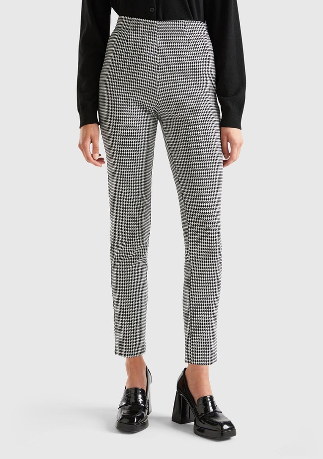  Kadın Siyah-Beyaz Poliviskoz Kazayağı Desneli Skiny Fit Pantolon