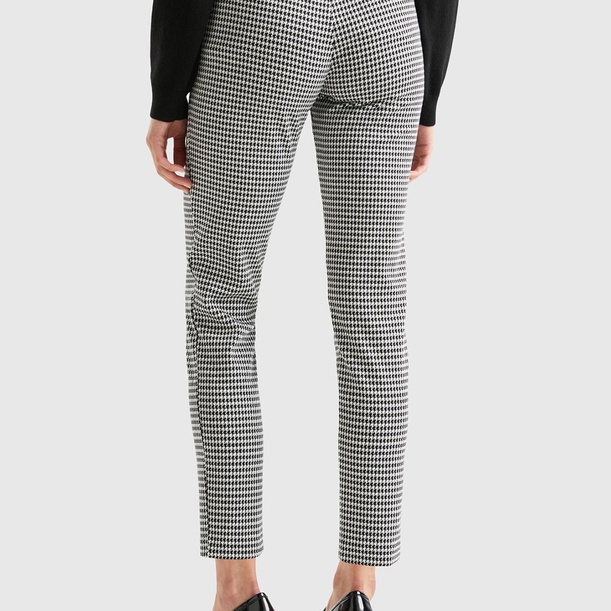 Kadın Siyah-Beyaz Poliviskoz Kazayağı Desneli Skiny Fit Pantolon