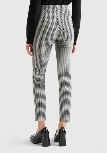  Kadın Siyah-Beyaz Poliviskoz Kazayağı Desneli Skiny Fit Pantolon