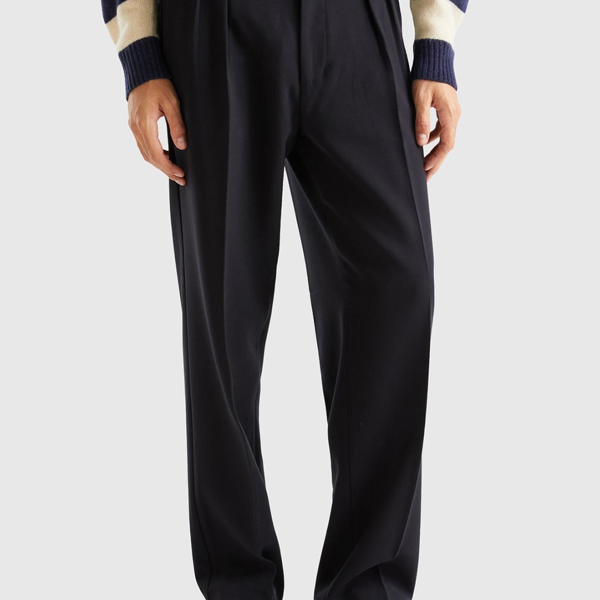 Erkek Siyah Viskoz Karışımlı Bol Paça Pantolon