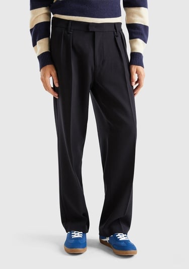  Erkek Siyah Viskoz Karışımlı Bol Paça Pantolon