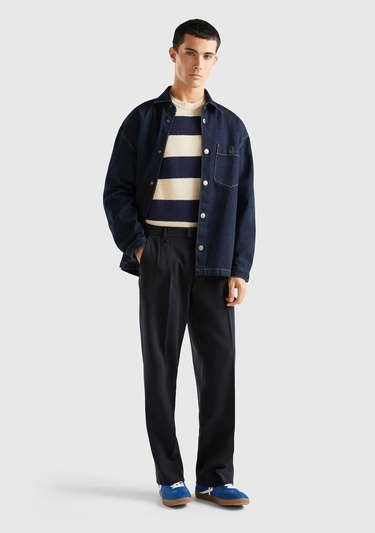  Erkek Siyah Viskoz Karışımlı Bol Paça Pantolon