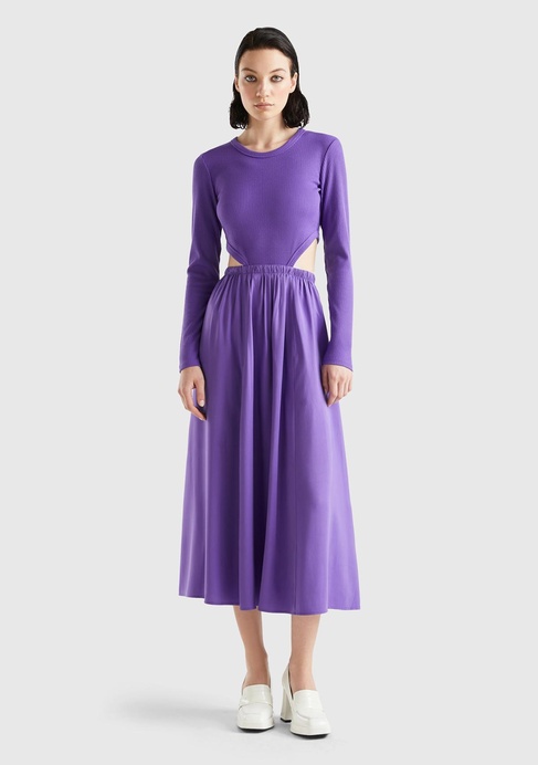  Kadın Mor Viskoz Karışımlı Beli Açık Elbise