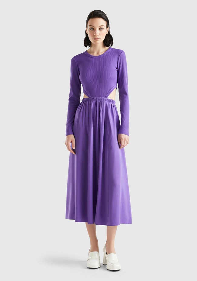  Kadın Mor Viskoz Karışımlı Beli Açık Elbise