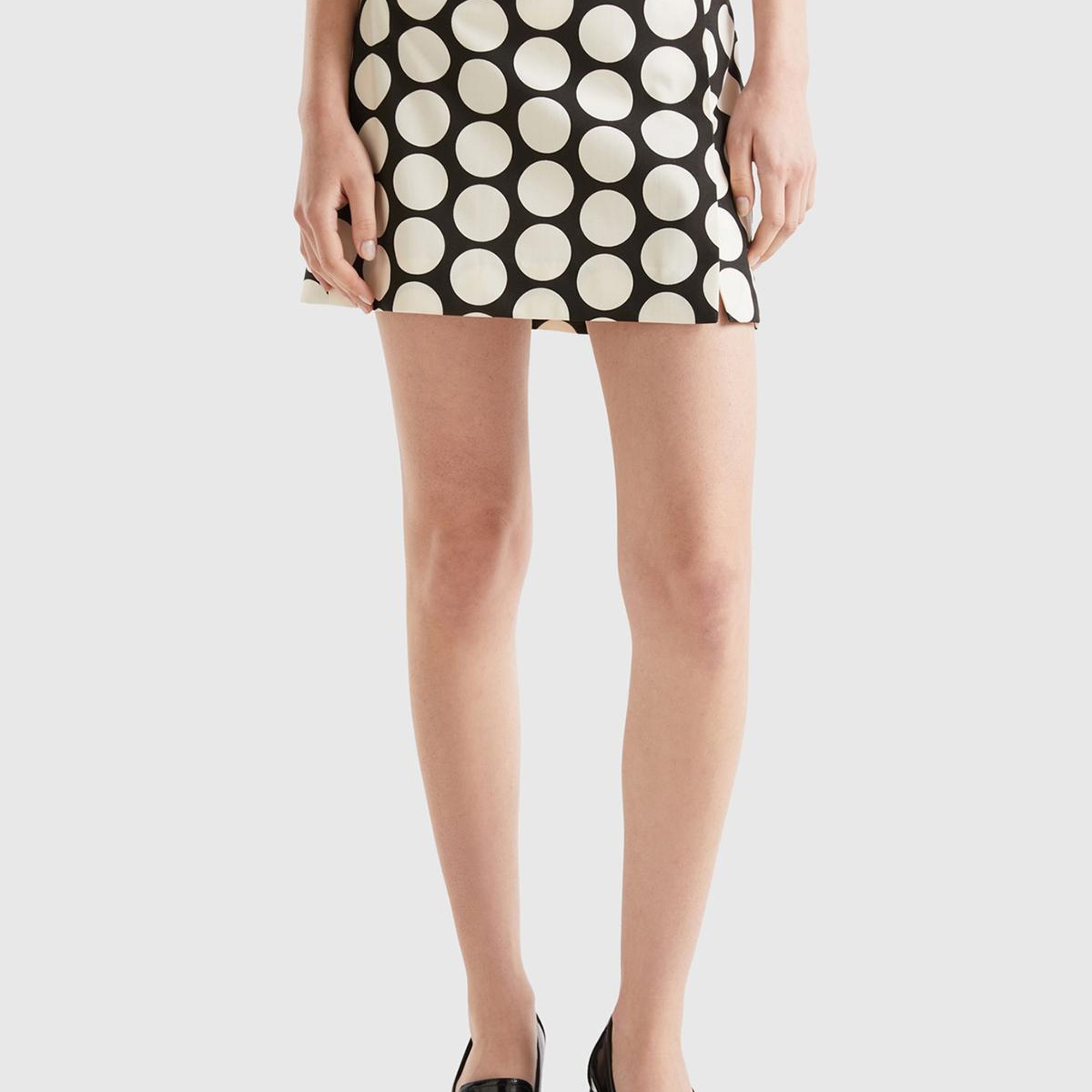 Kadın Siyah Beyaz Poliviskoz Puantiyeli Mini Etek