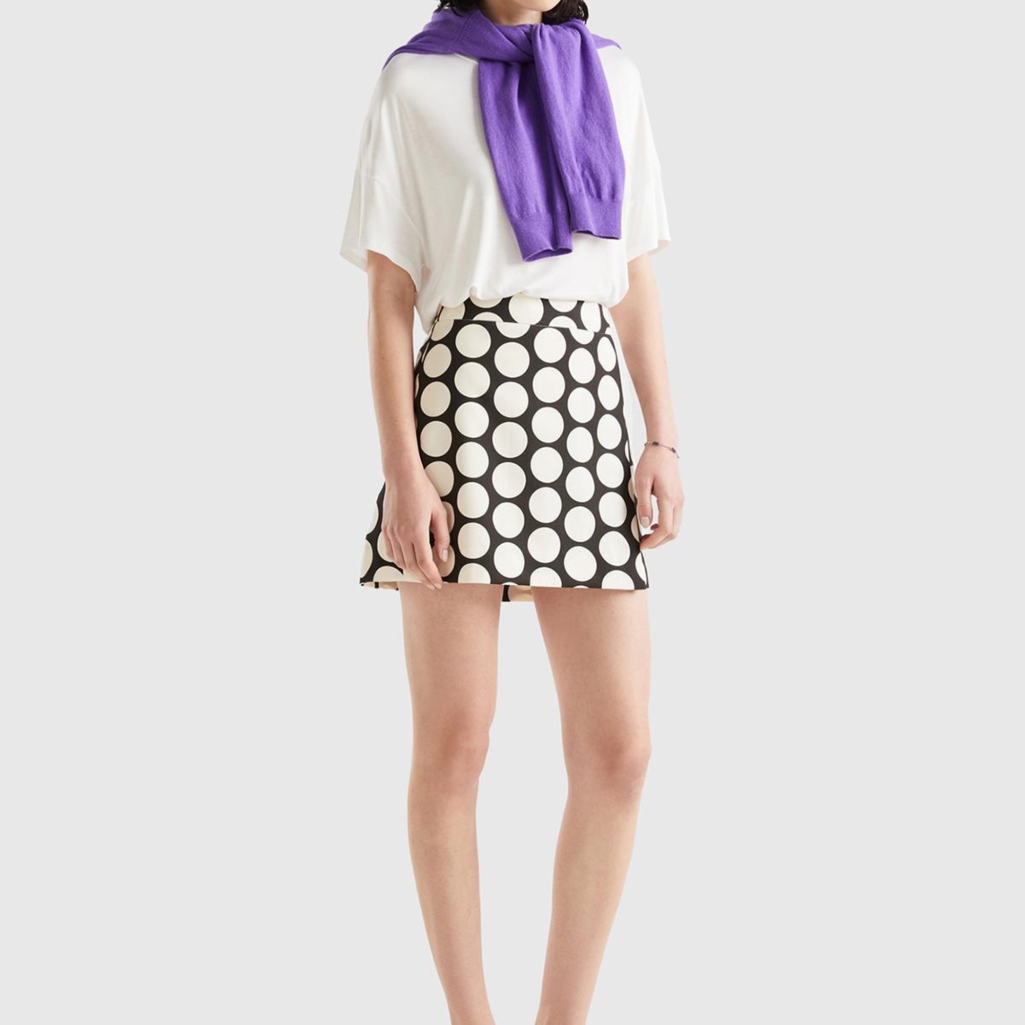 Kadın Siyah Beyaz Poliviskoz Puantiyeli Mini Etek