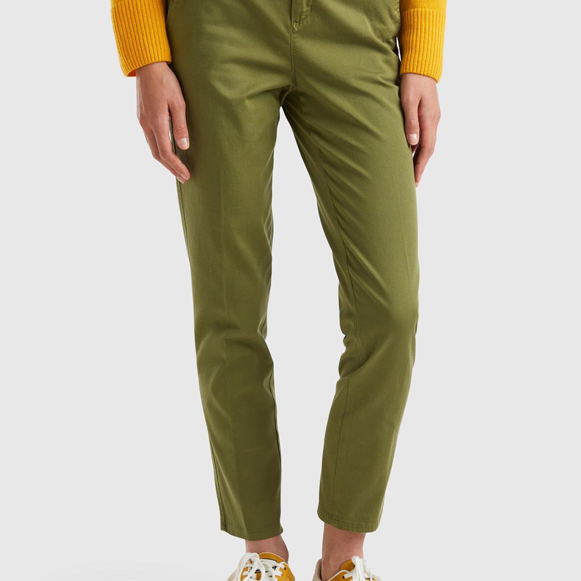 Kadın Haki Elastanlı Basic Chino Pantolon