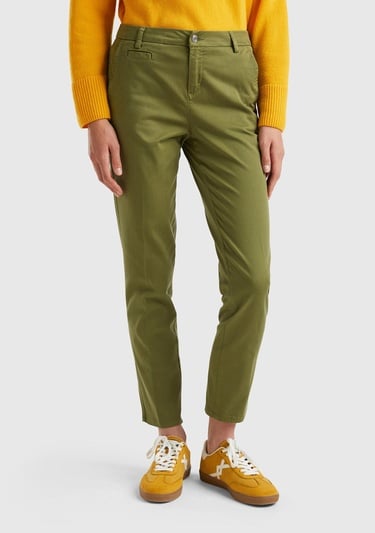  Kadın Haki Elastanlı Basic Chino Pantolon