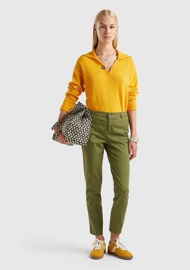  Kadın Haki Elastanlı Basic Chino Pantolon