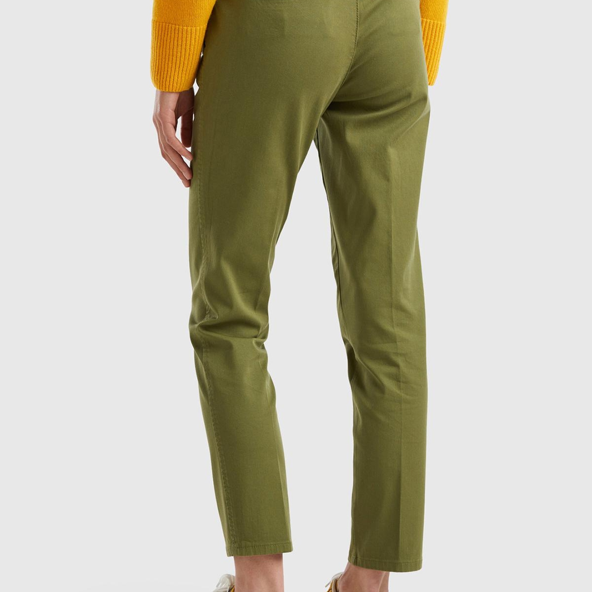 Kadın Haki Elastanlı Basic Chino Pantolon