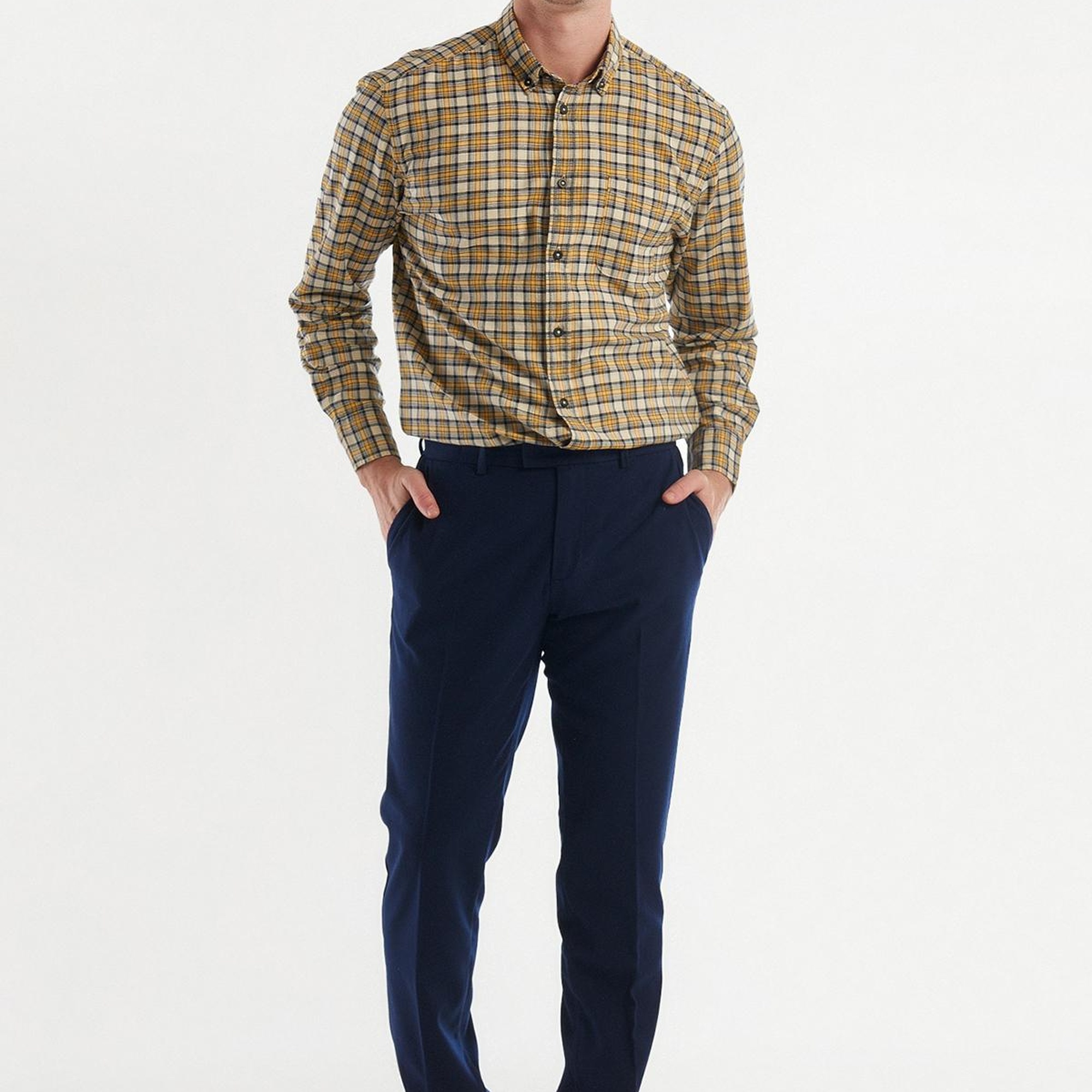 Erkek Lacivert Viskoz Karışımlı Regular Fit Pantolon