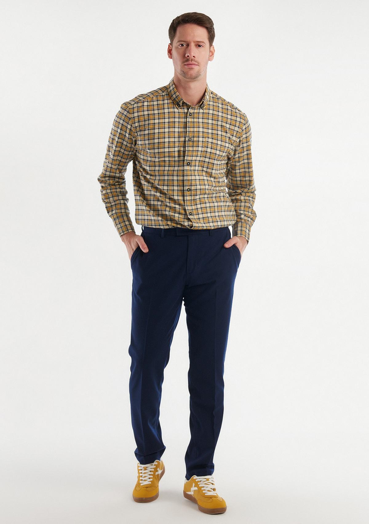  Erkek Lacivert Viskoz Karışımlı Regular Fit Pantolon