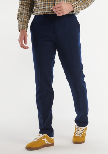  Erkek Lacivert Viskoz Karışımlı Regular Fit Pantolon
