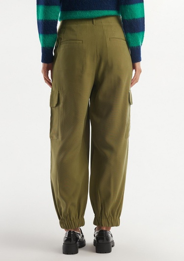  Kadın Zeytin Yeşili Bilekten Lastikli Kargo Pantolon