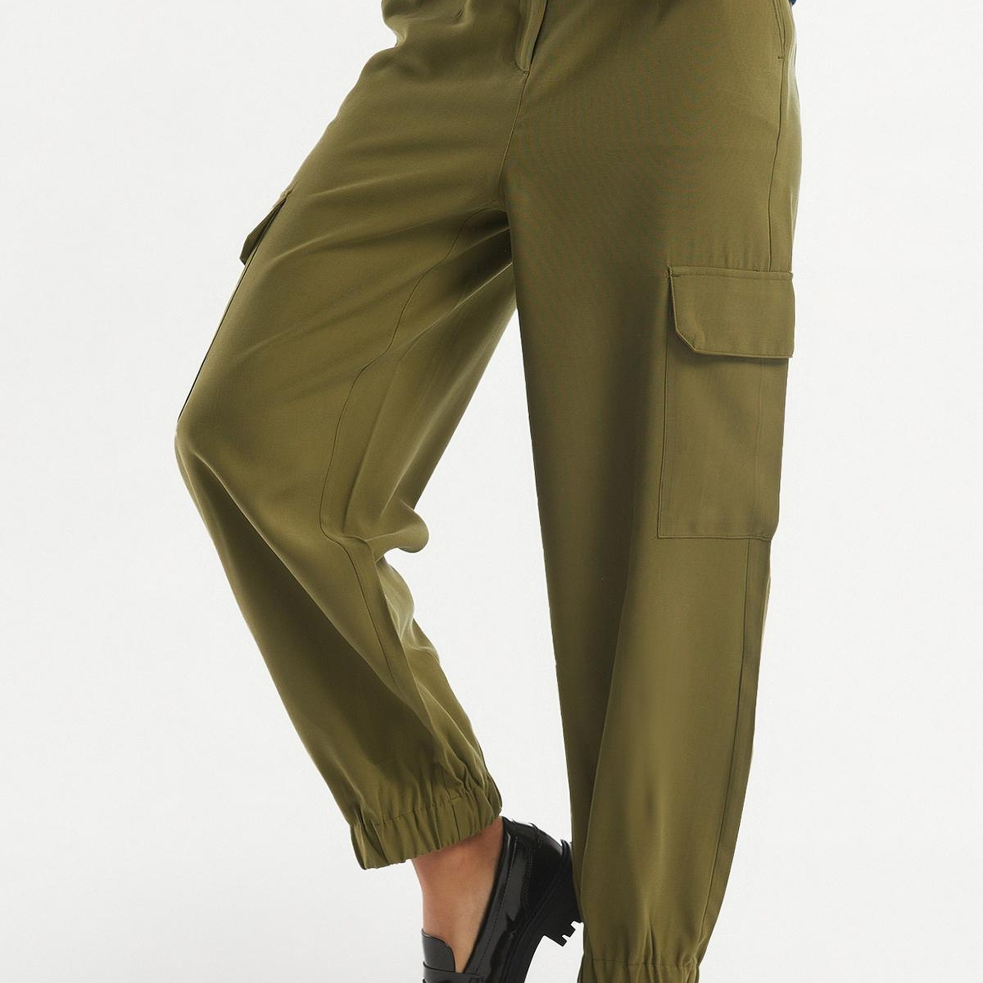 Kadın Zeytin Yeşili Bilekten Lastikli Kargo Pantolon